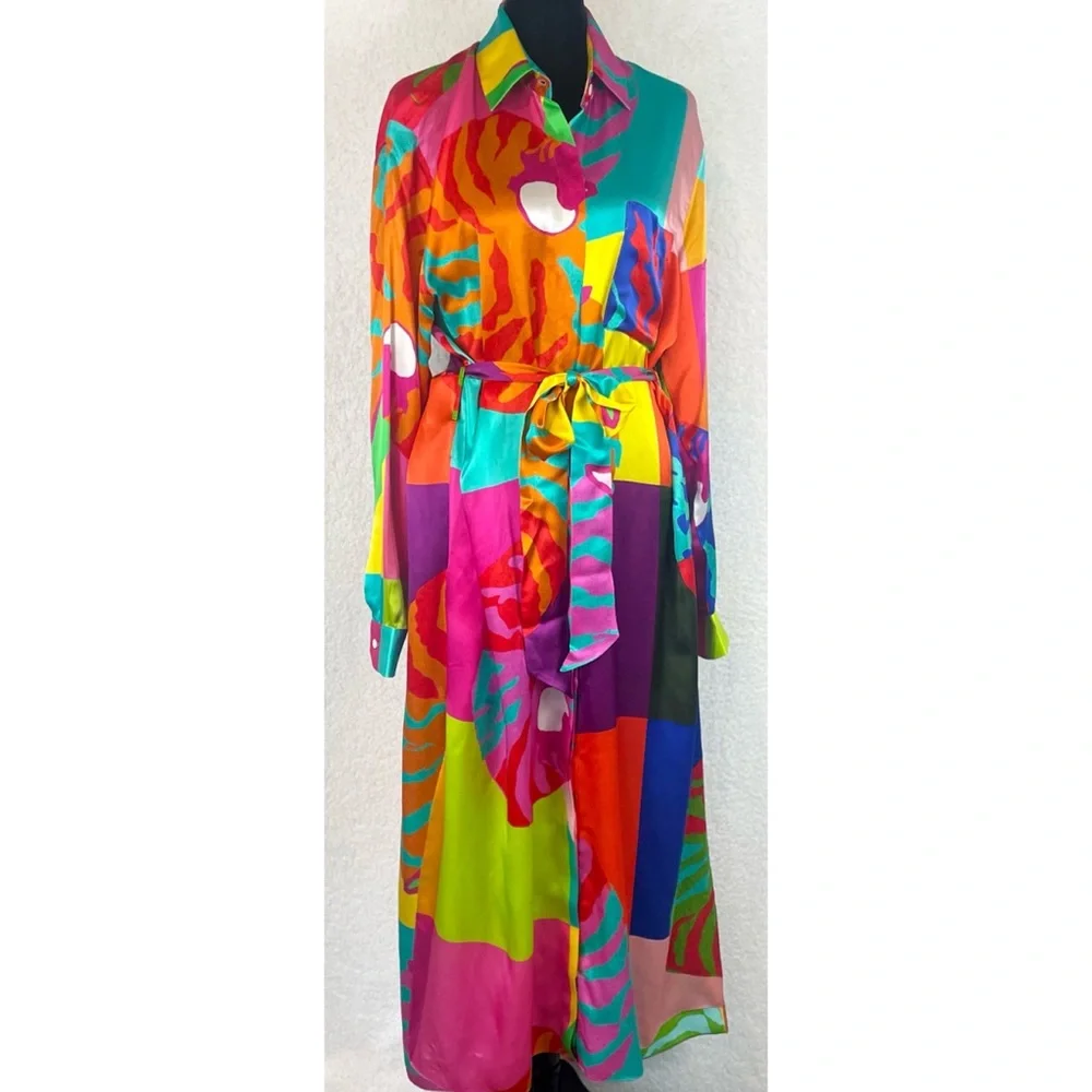 BEATRICE VON TRESCKOW • Colorful Nautical Shell Print Silk Belted Midi Dress, 8 - Picture 9 of 16